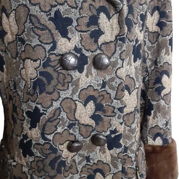 Vintage 70s Penny Lane FUR Mod Carpet Coat Sheared Beaver Damask Tapestry Hippie - Picture 5 of 16